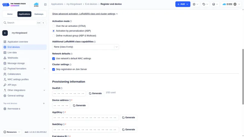 Register device in TTN — step 1