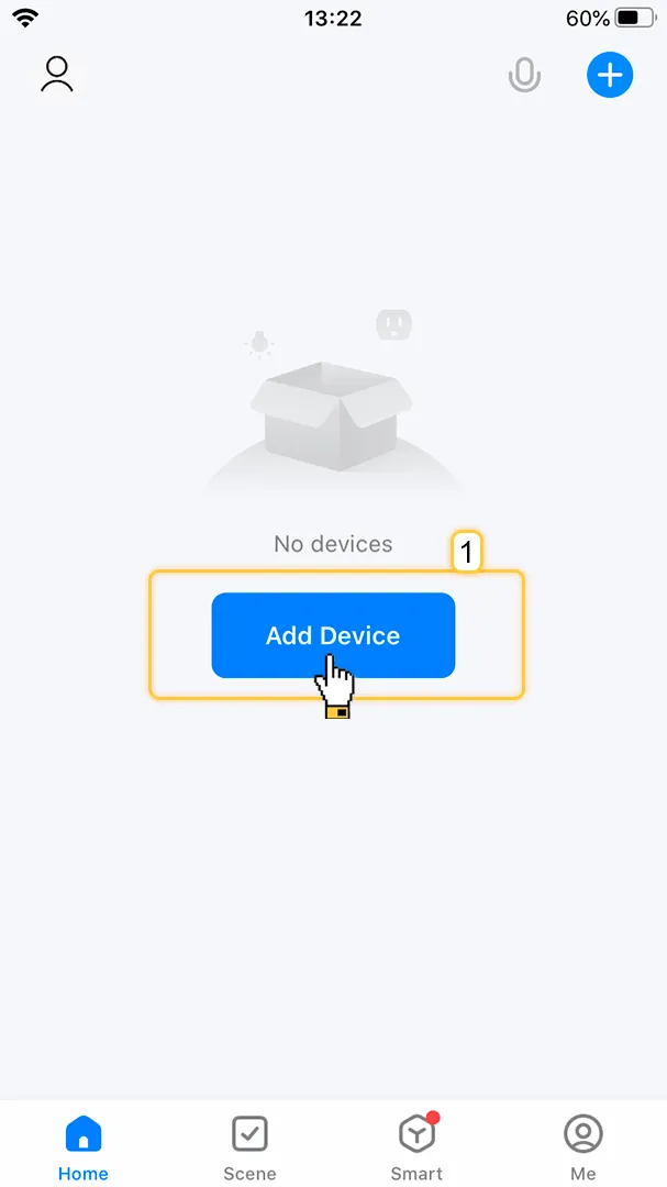 Smart Life app home screen showing no devices and an Add Device button