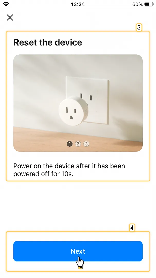 Smart Life app reset instructions step 1 — power the device off for 10 seconds