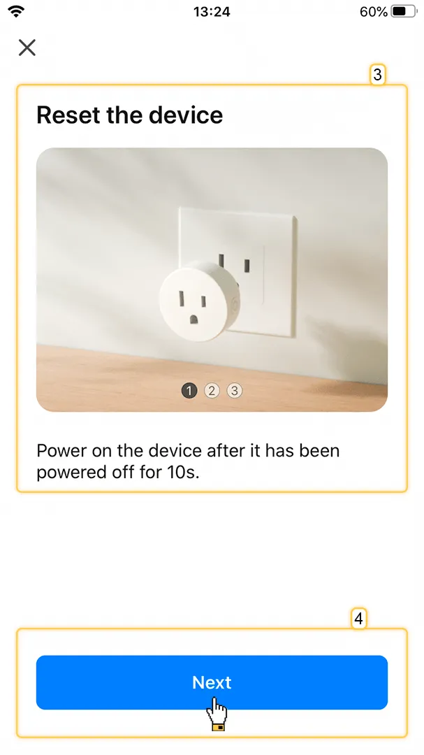Smart Life app reset instructions step 1 — power the device off for 10 seconds