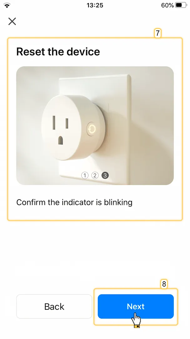 Smart Life app reset instructions step 3 — confirm the indicator light is blinking