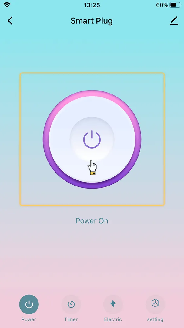 Smart Life app Smart Plug control screen — power button highlighted, device is on
