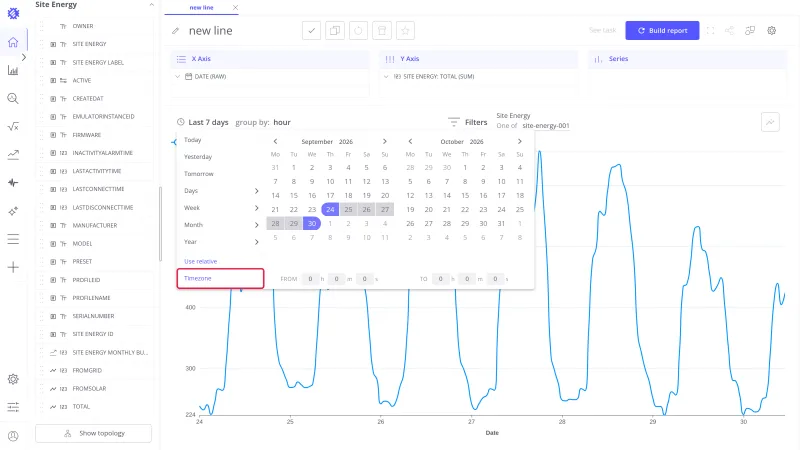 Date picker with the Timezone button highlighted