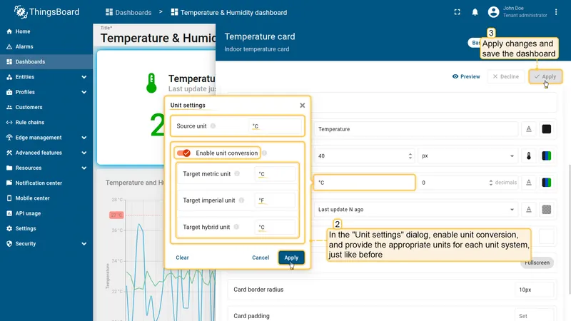 Configure card widget unit conversion