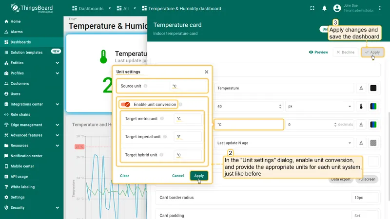 Configure card widget unit conversion