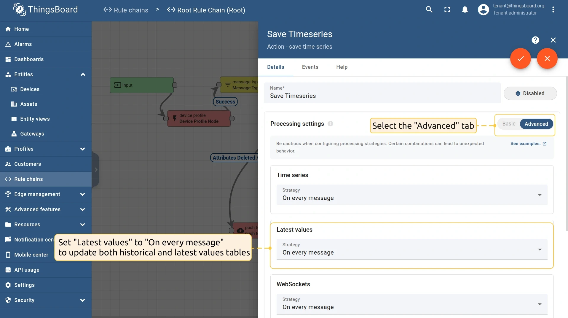Save timeseries node configured to update both latest and historical tables — CE