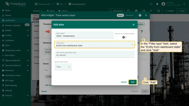 Set filter type to Entity from dashboard state