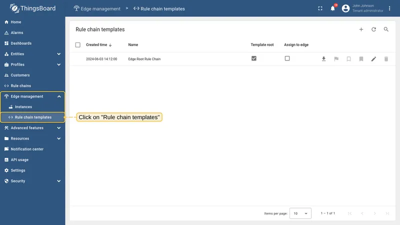Open Rule chain templates on the server