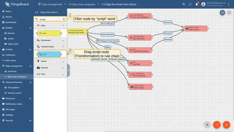 Search for and drag a Script transformation node