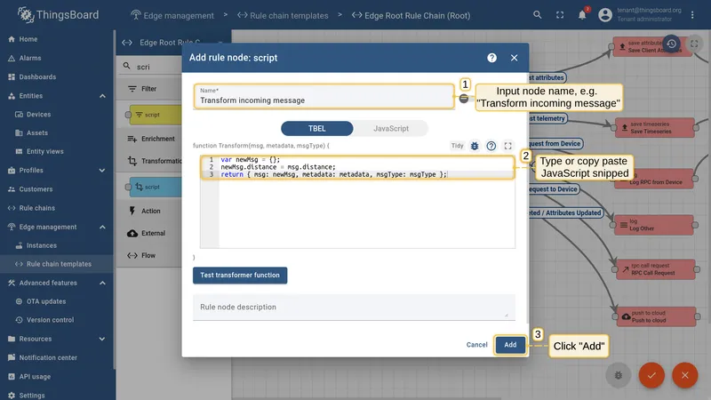 Configure the transformation script node