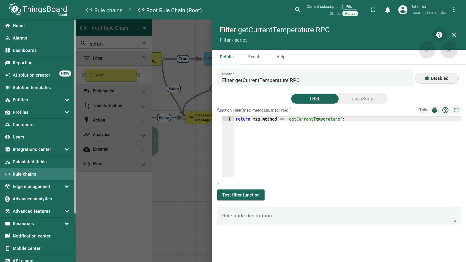 RPC method filter script configuration