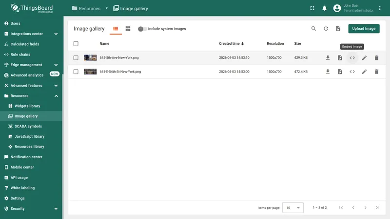 Image gallery with Embed image icon highlighted