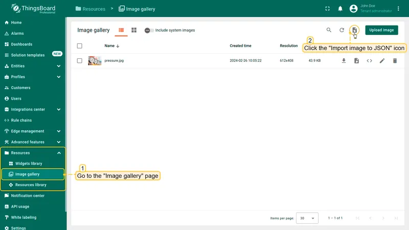 Click Import image icon