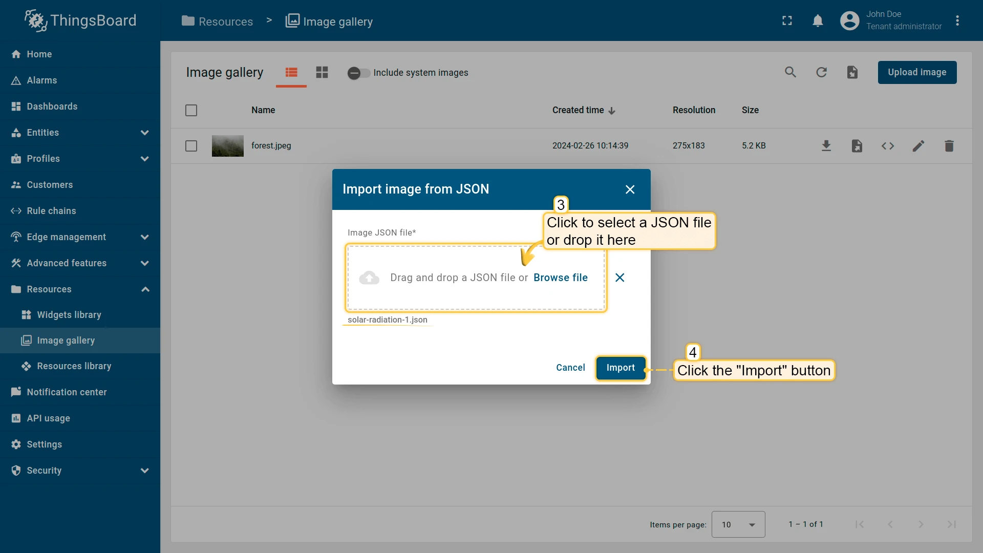 Upload JSON file