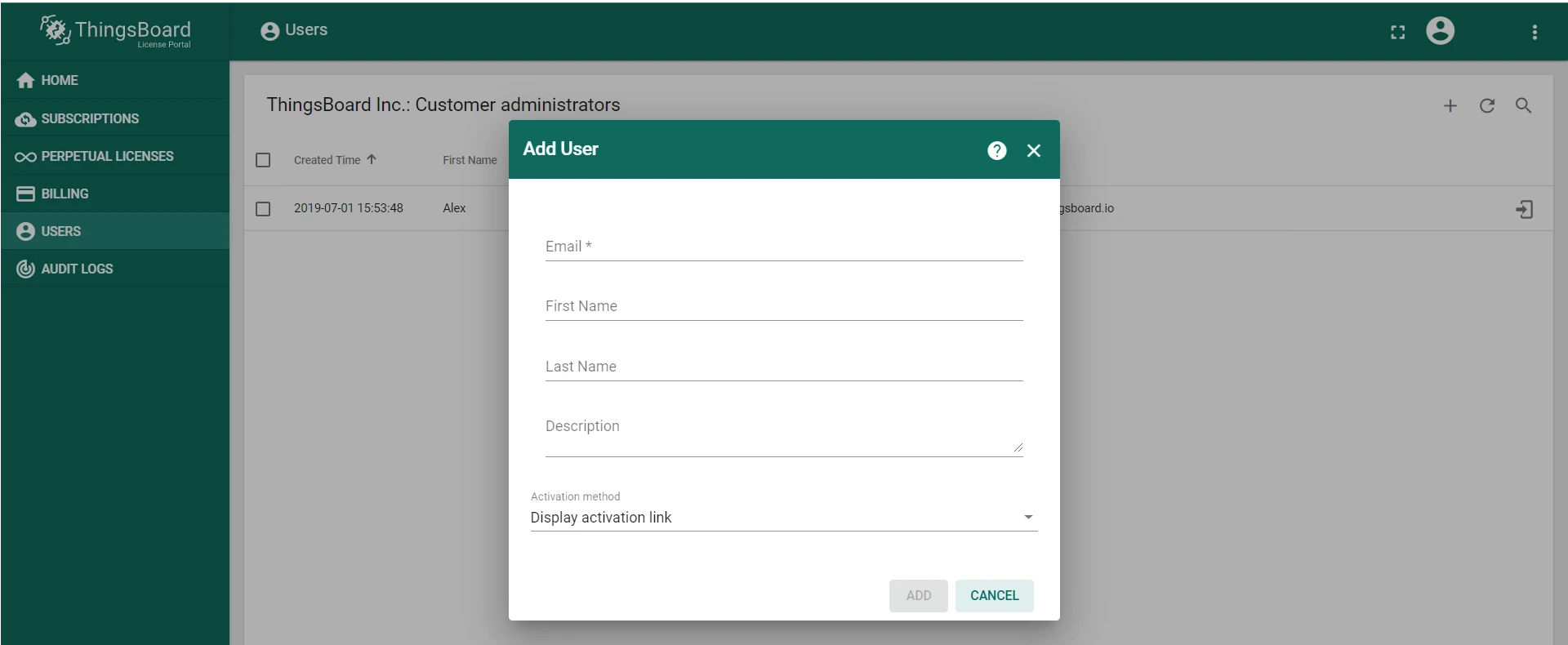 User management in License portal
