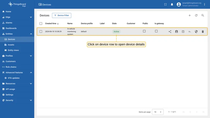 Open device details on Edge