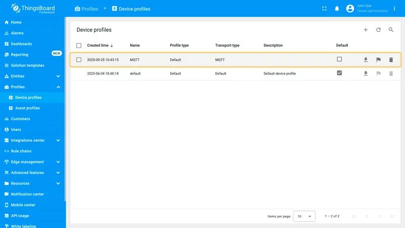 The device profile is created.