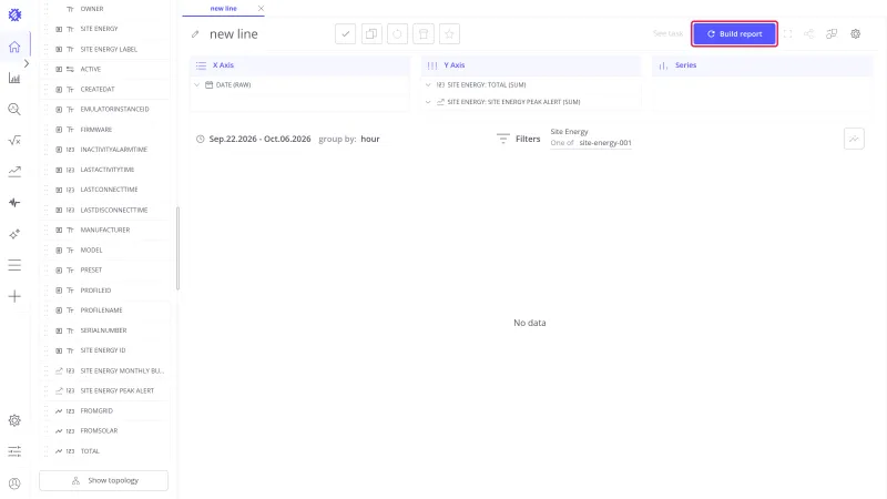 View editor with the Build report button highlighted