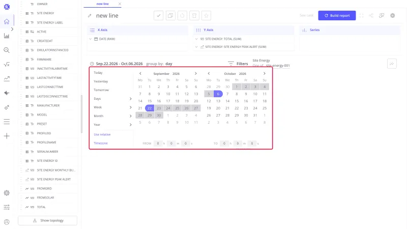Date picker open with a period from Sep 22 to Oct 6, 2026