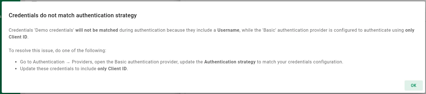 Authentication strategy conflict warning in the TBMQ UI