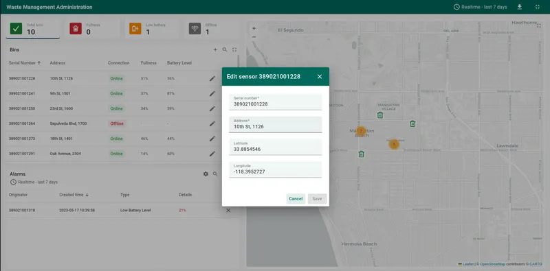 Waste management alarm management