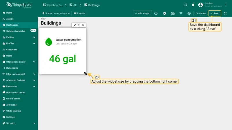 Resize widget and save dashboard