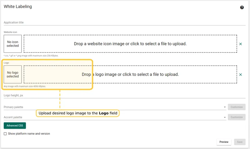Logo upload in White Labeling form