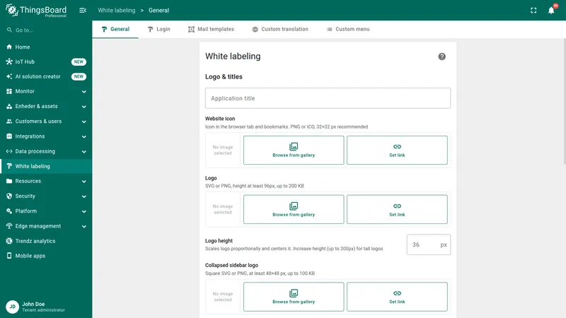 Default white labeling page