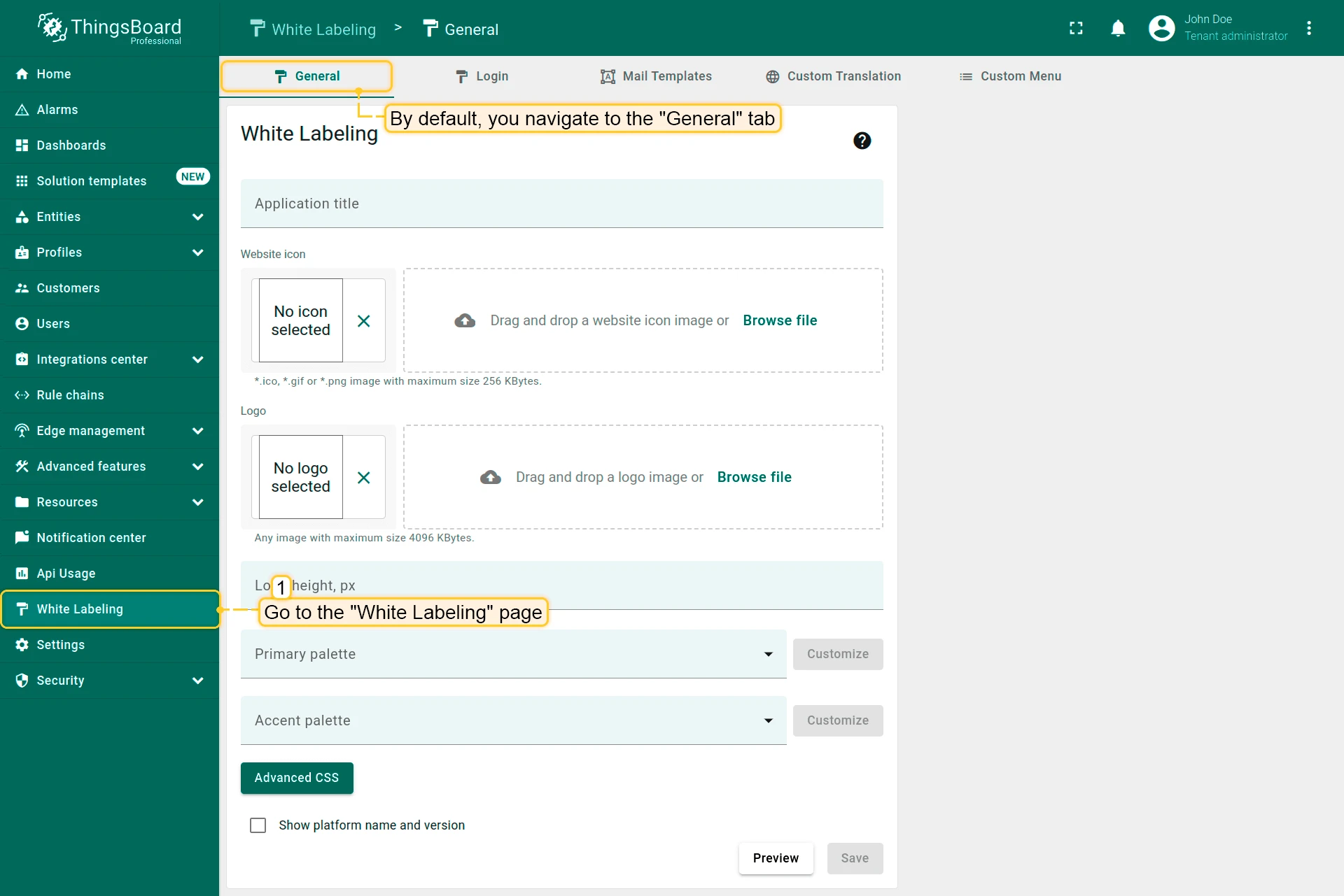 Default white labeling page