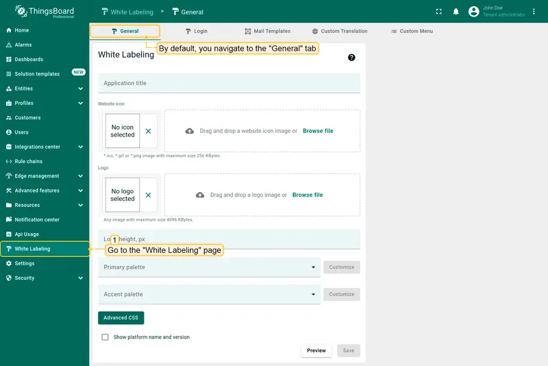 Default white labeling page
