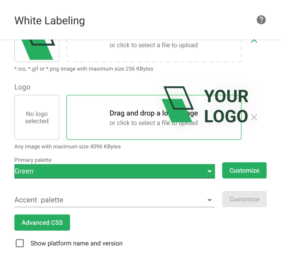 White-labeling interface example