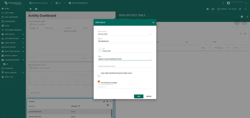 On-row-click action configuration navigating to a state