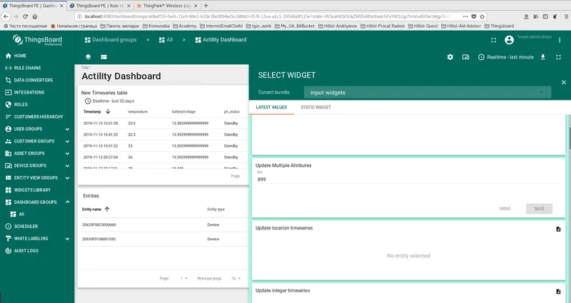 Input widget configuration for sending downlink commands