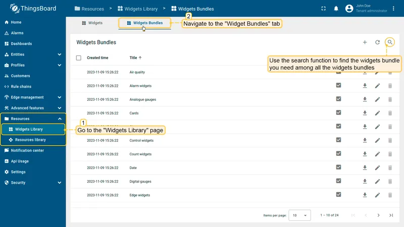 Widget bundles list