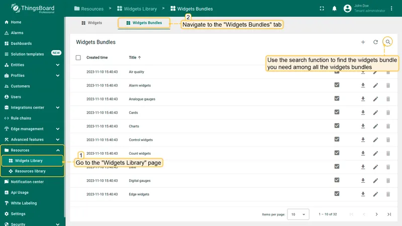 Widget bundles list