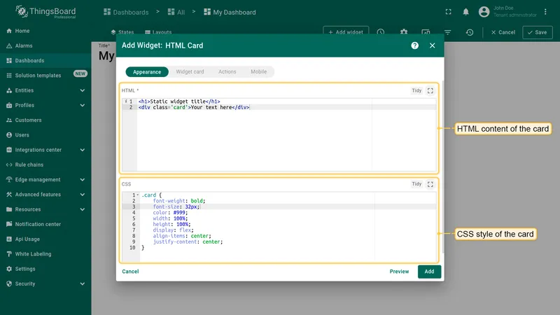 Static widget HTML