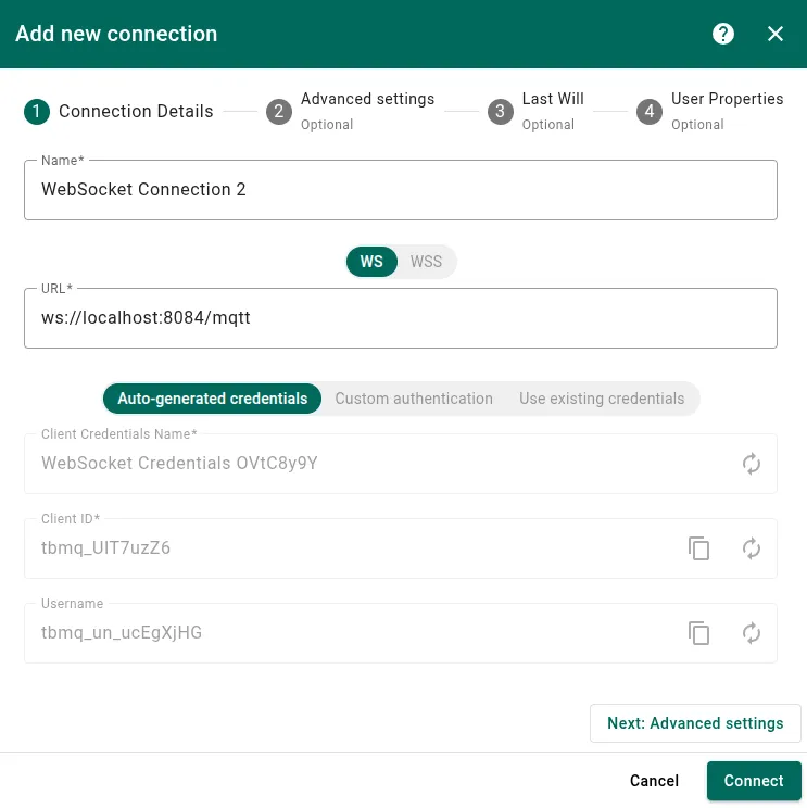 Click Add new connection button