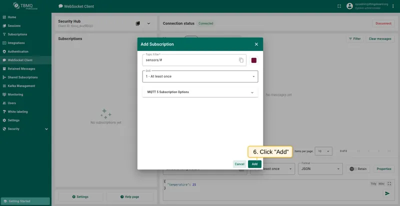 Click "Add" to add subscription with default settings.