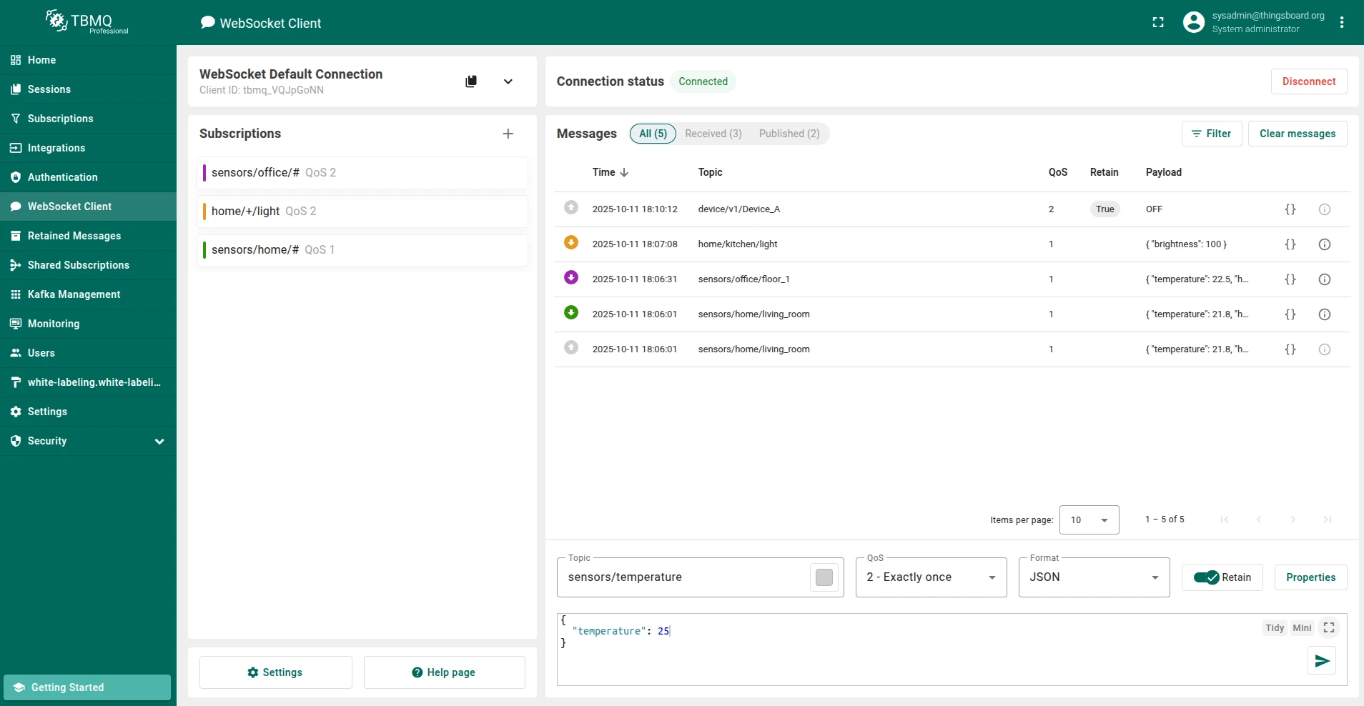 TBMQ WebSocket Client overview