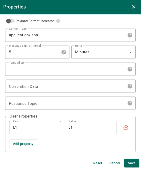 MQTT 5 advanced publish properties