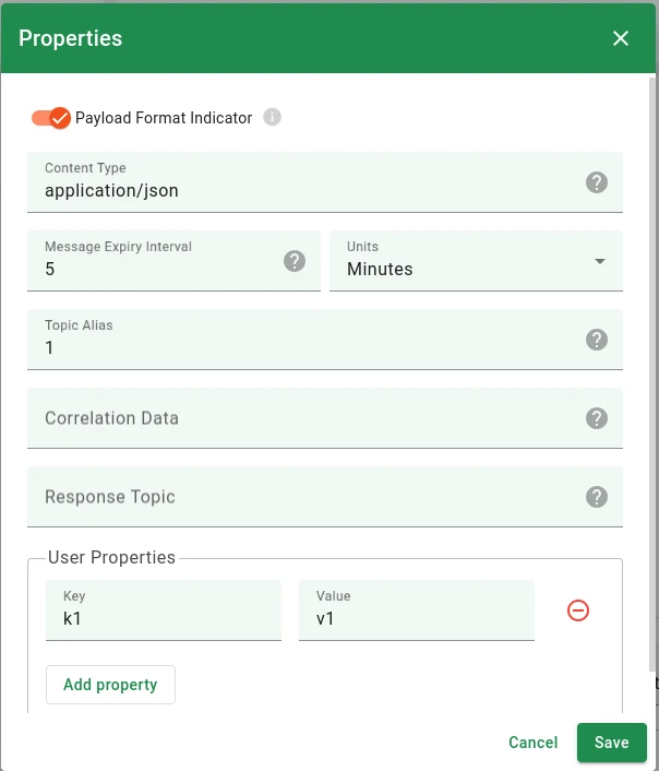 MQTT 5 advanced publish properties