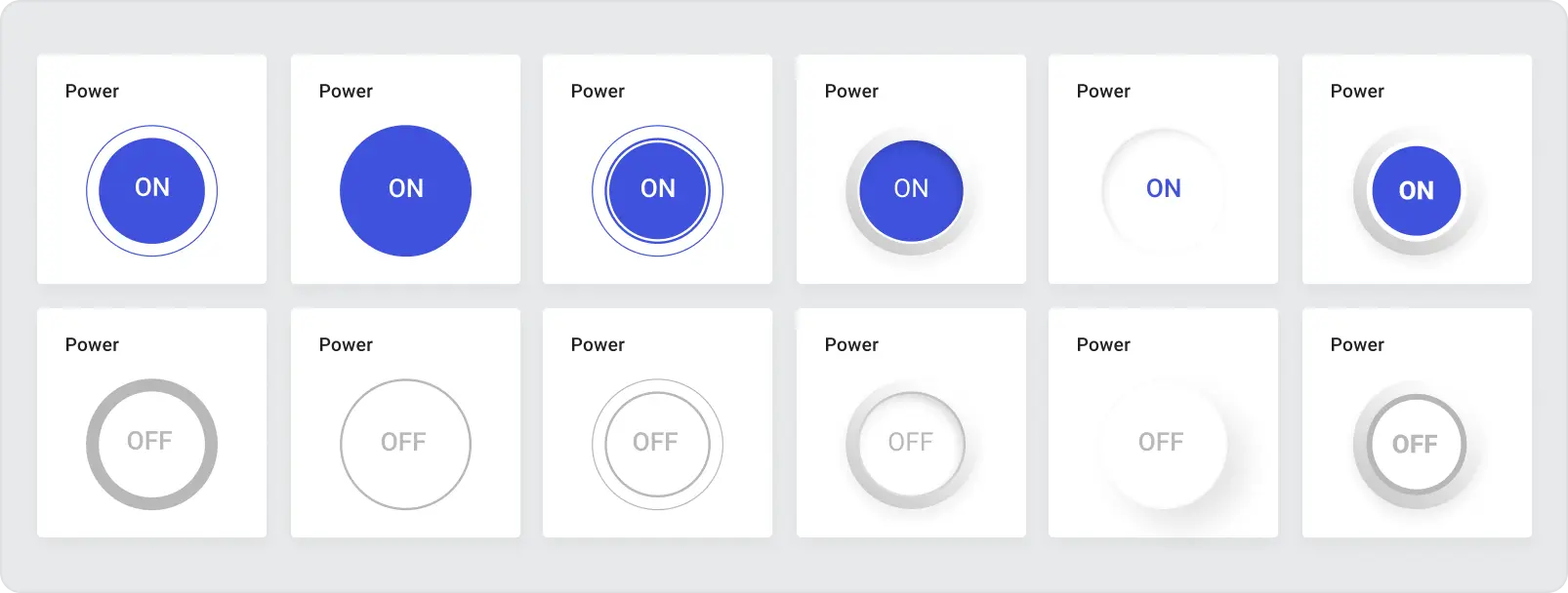 Grid with power buttons in on or off state