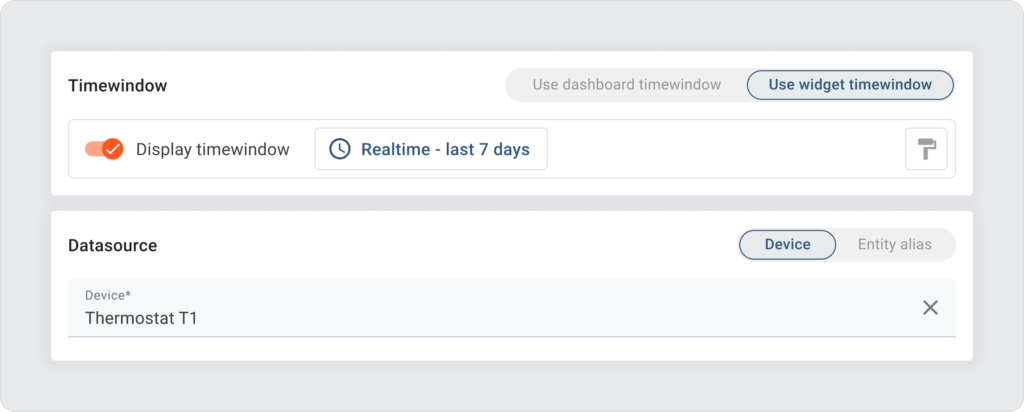 Thingsboard time window and data source configurations