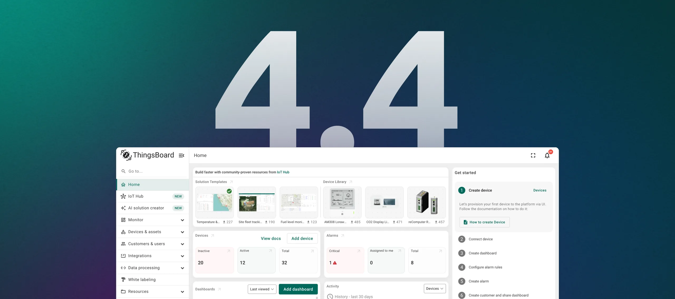 The redesigned ThingsBoard 4.4 home page