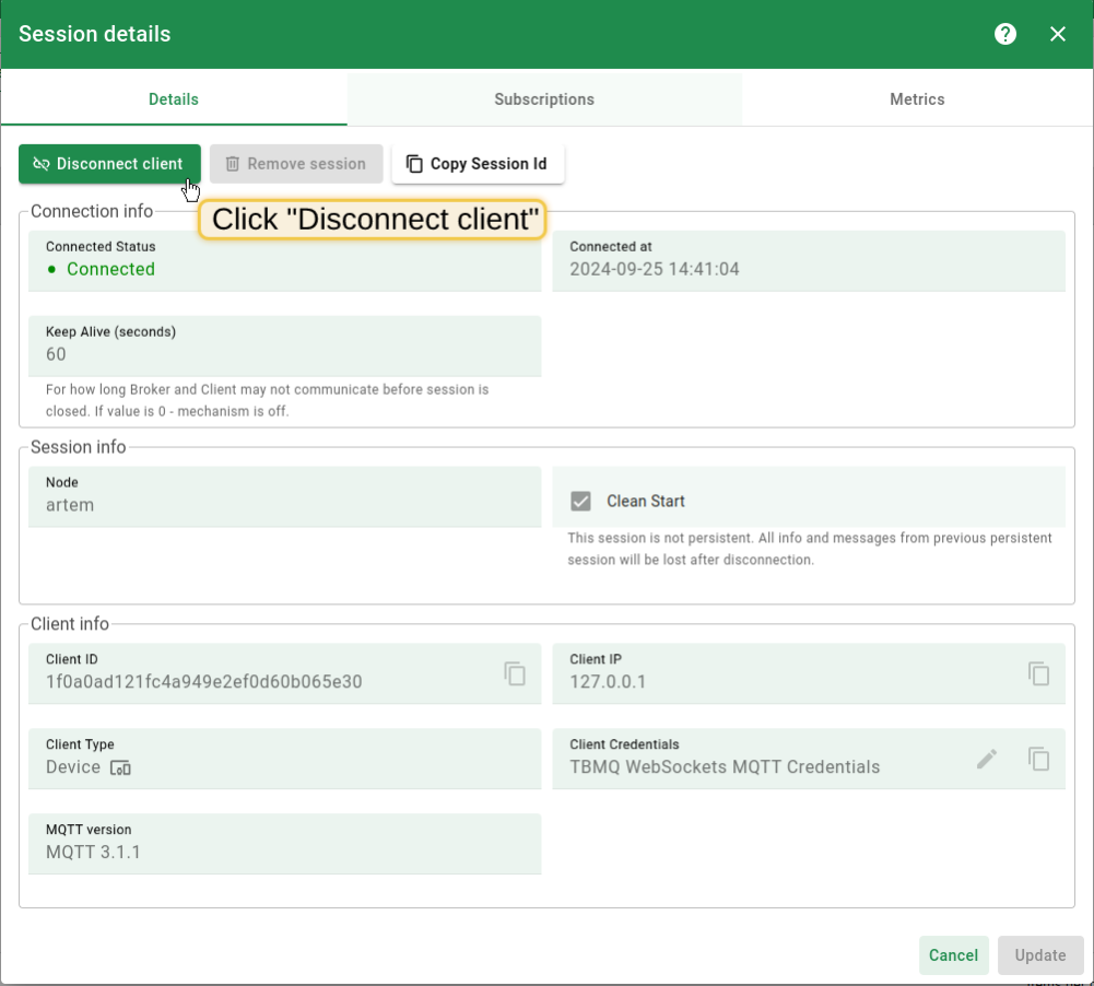 Sessions MQTT Broker